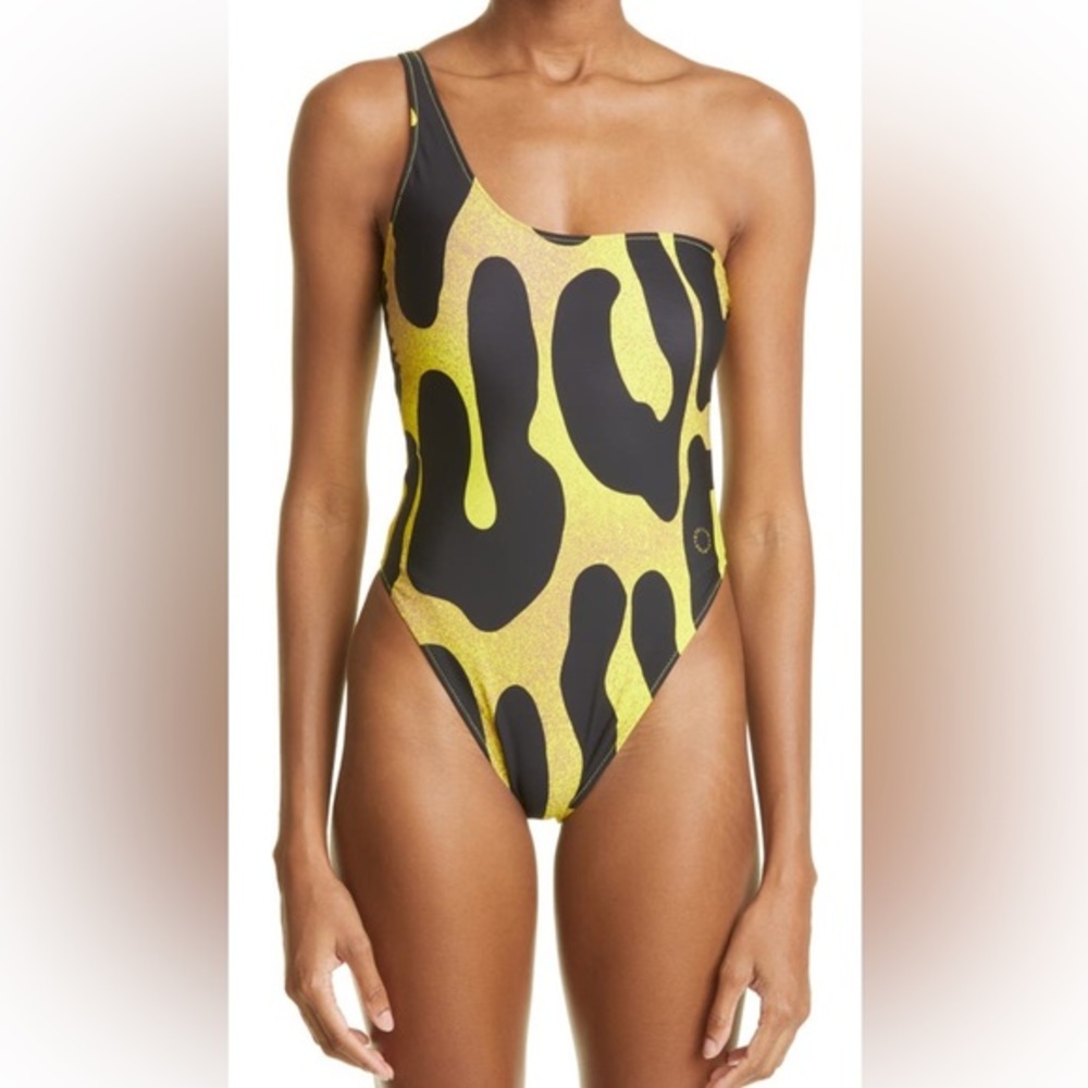 Stella McCartney Animal Print asymmetric one-piece swimsuit, Small, $395